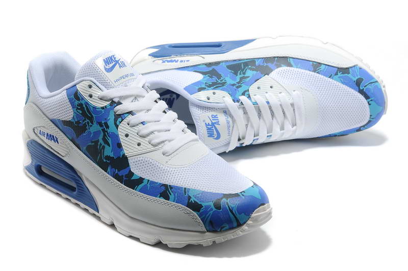 Air Max 90 Hyperfuse fourrure Chaussures Hommes Cartes Blanc Bleu (1)